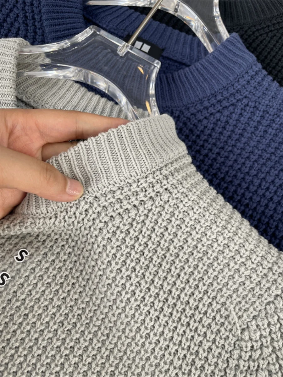 

Versatile Basic Sle! Gingham Knitting Proc! Casual round Ne Long Sve Knitted Sweater for Couples Autumn Youth Faion