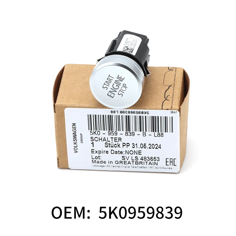 5K0959839B is suitable for Volkswagen Scirocco Golf 6 one key start ignition switch button 5k0959839A