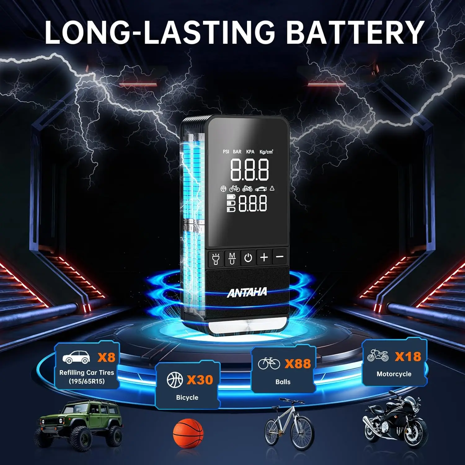 منفاخ إطارات محمول 150 رطل لكل بوصة مربعة مضخة هواء ذكية مع مقياس رقمي للسيارات والدراجات النارية والدراجات والكرات