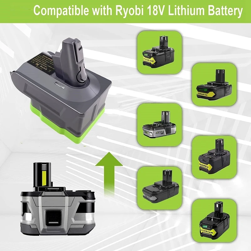 Adattatore batteria 3-In-1 per Ryobi 18V converti In per Dysom V6 V7 V8 sostituzione aspirapolvere assoluto per animali