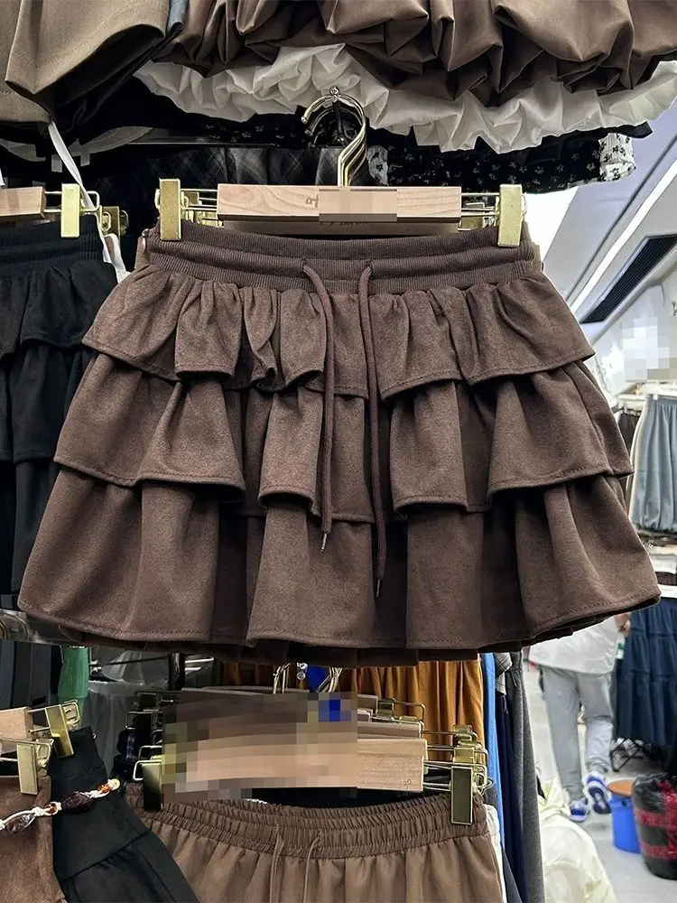 

Винтажная мини-юбка Harajuku Y2k, повседневная однотонная милая юбка для девочек, женская уличная корейская модная шикарная юбка-тортик