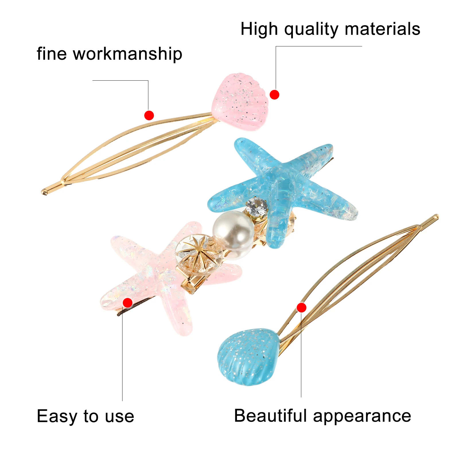 

4 Pcs Hair Clips Crystal Hairpin Sea Star Headdress Headgear Blue Accessory Girl