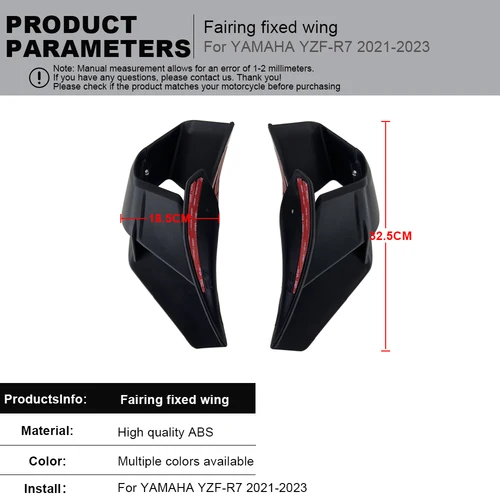 Imagen 2 del producto Para YAMAHA YZF-R7 YZF R7 2021-2023 carenado delantero Winglets cubierta de ala aerodinámica protectores Kit capó ala fija