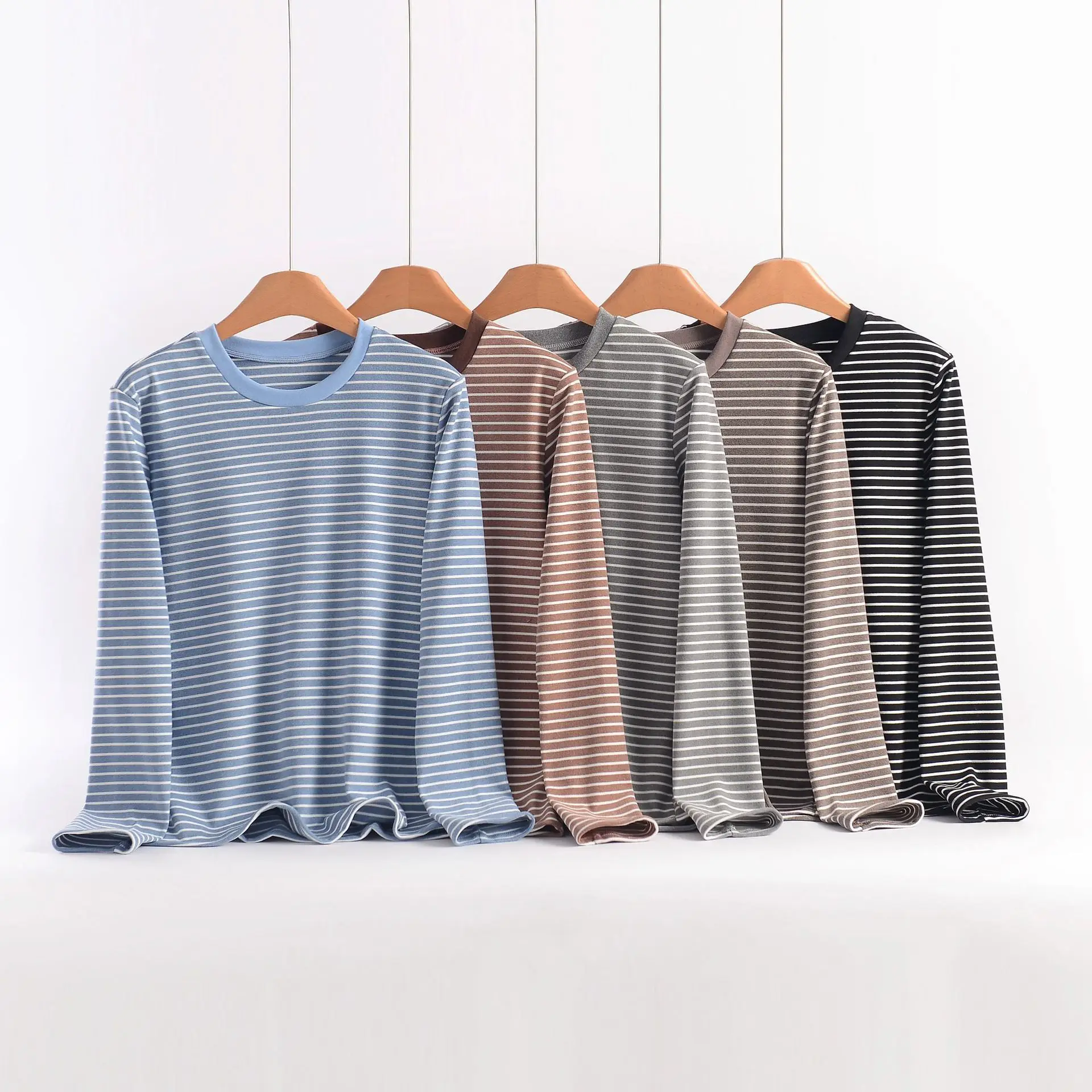 От XL до 8XL Большие размеры Полосатые футболки с круглым вырезом Флисовая футболка с длинными рукавами Толстые теплые футболки Осень-зима Базовый слой Топ