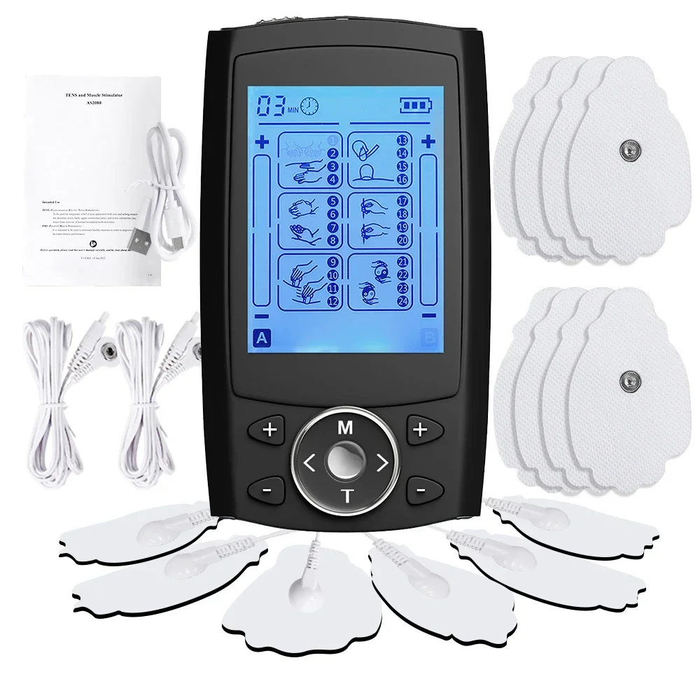 TENS EMS Muscle Stimulator 24 Modes LCD Display Electric Pulse Massager Mild Vibration Portable Neck Back Full Body Care Tool