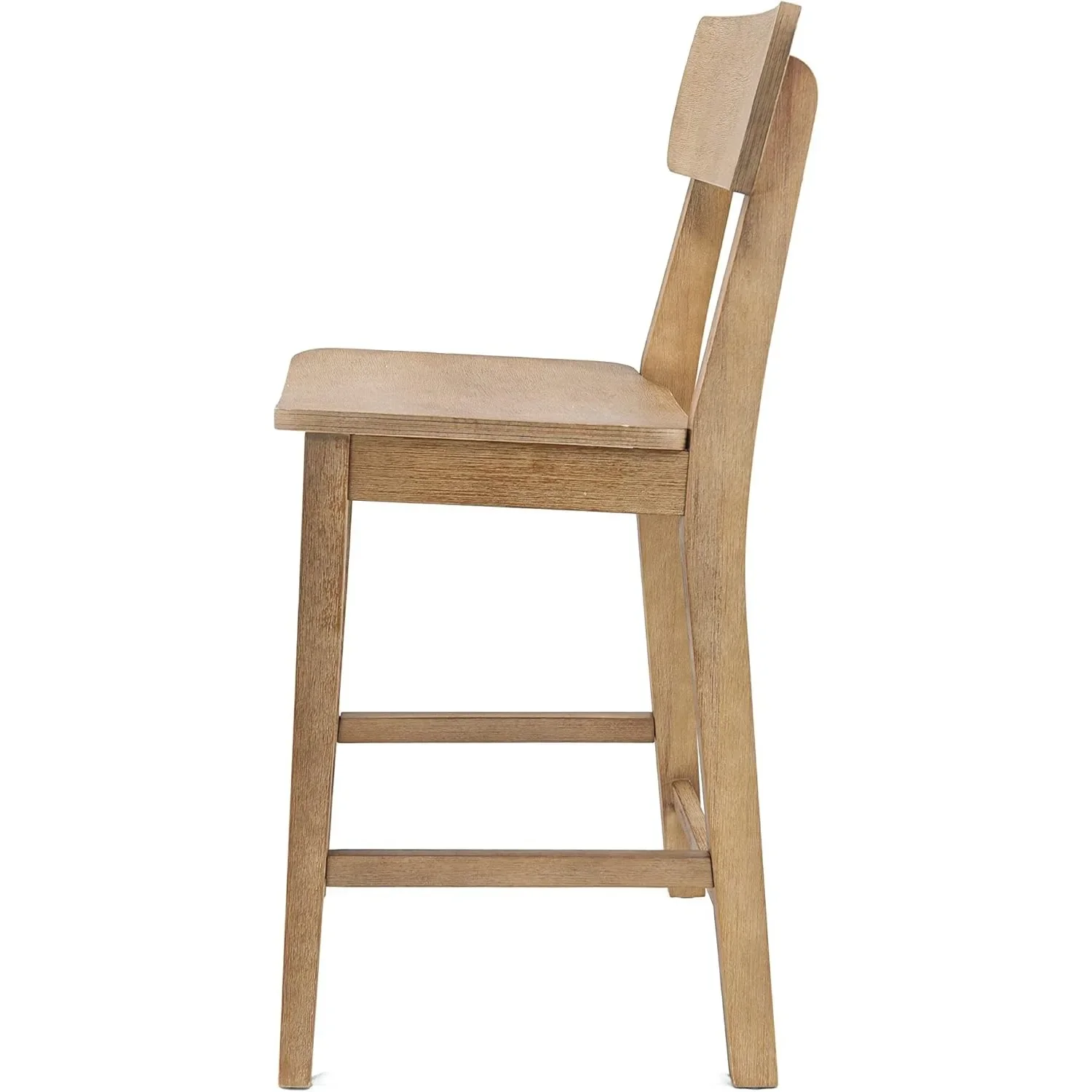 Taburete de bar de madera de 24" de estilo antiguo, acabado desgastado y detalles de cepillo de alambre, asiento acolchado fijo para taberna y isla de cocina