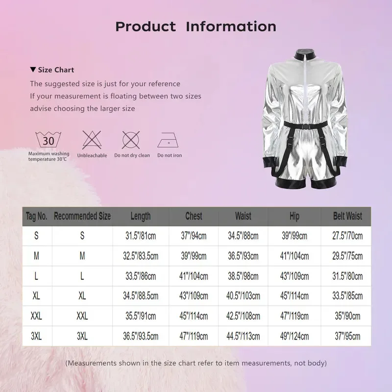 Womens Alien Costumes Halloween Astronaut Cosplay Uniforms Shiny Metallic Space Astronaut Jumpsuit Spaceman Pilots Outfits