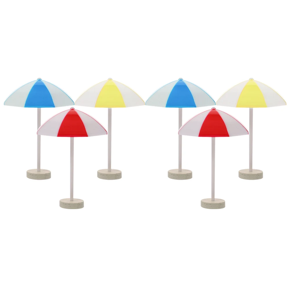 

6pcs Miniature Beach Umbrella Ornaments Red Blue Yellow Plastic Landscape Decoration Dollhouse Mini Sun Umbrellas Beach Scene