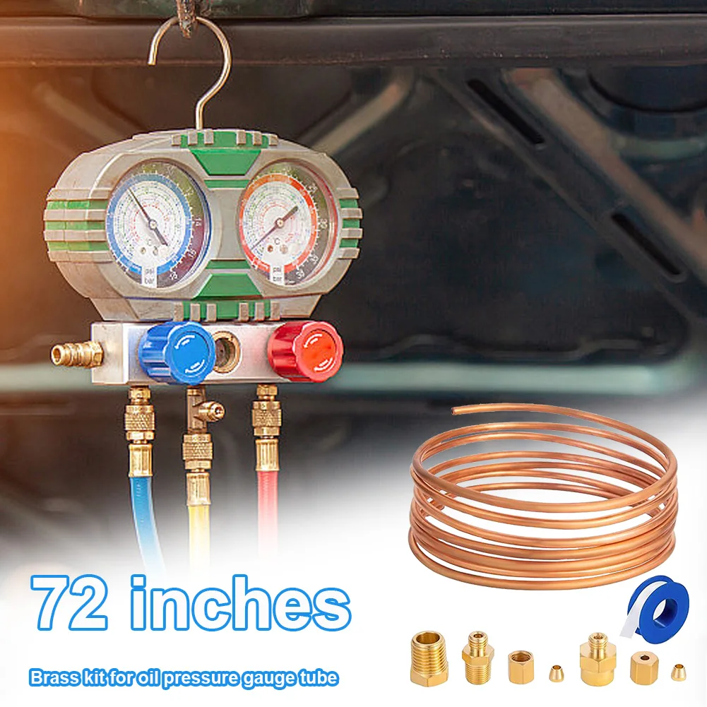 

72 Inch Set of Copper Tube and Threaded Parts 1/8 Diameter Mechanical Oil Pressure Gauge Line Tubing Kit