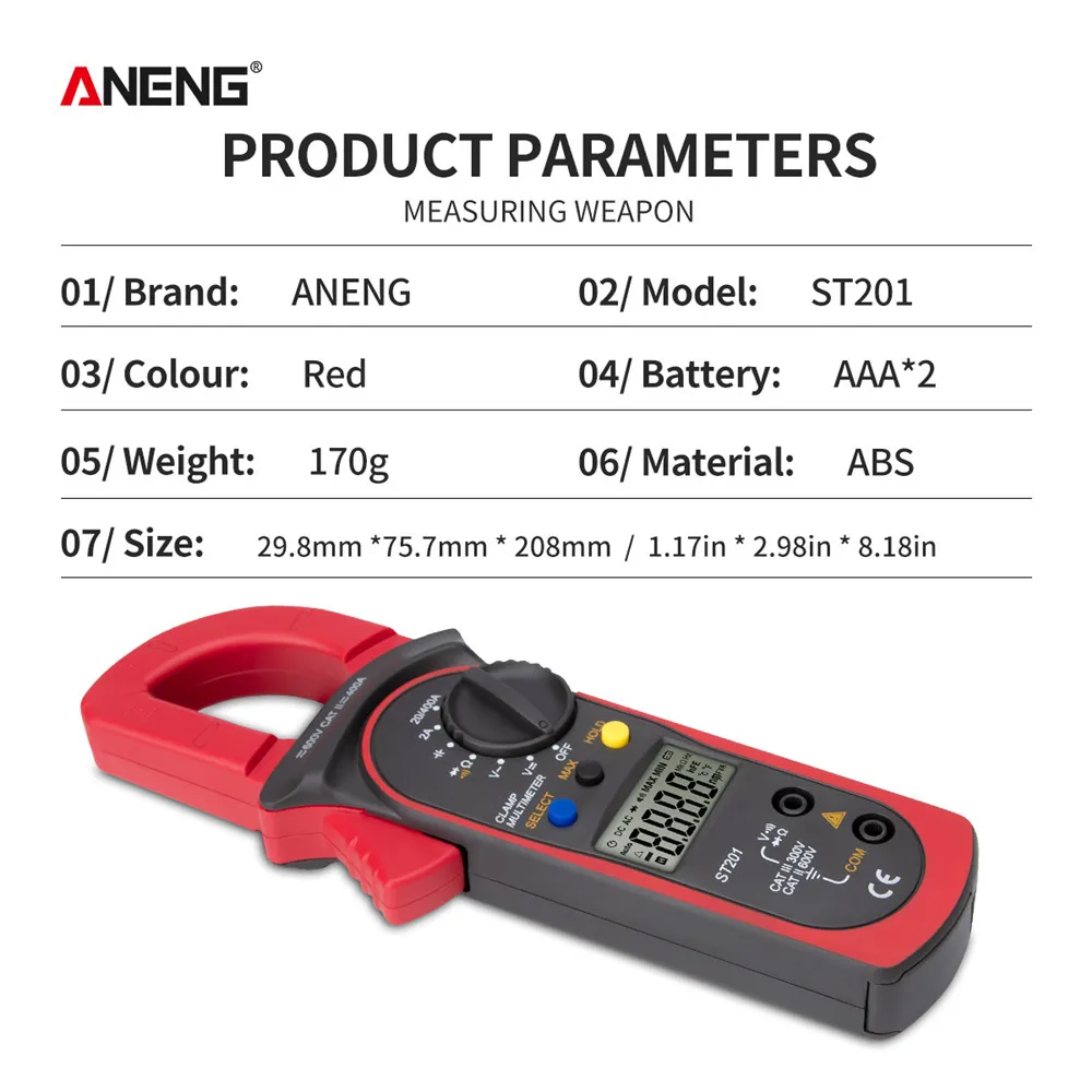 ANENG ST201 multímetro Digital abrazadera profesional amperímetro Transistor condensador probador de potencia herramientas de prueba de voltaje automotriz