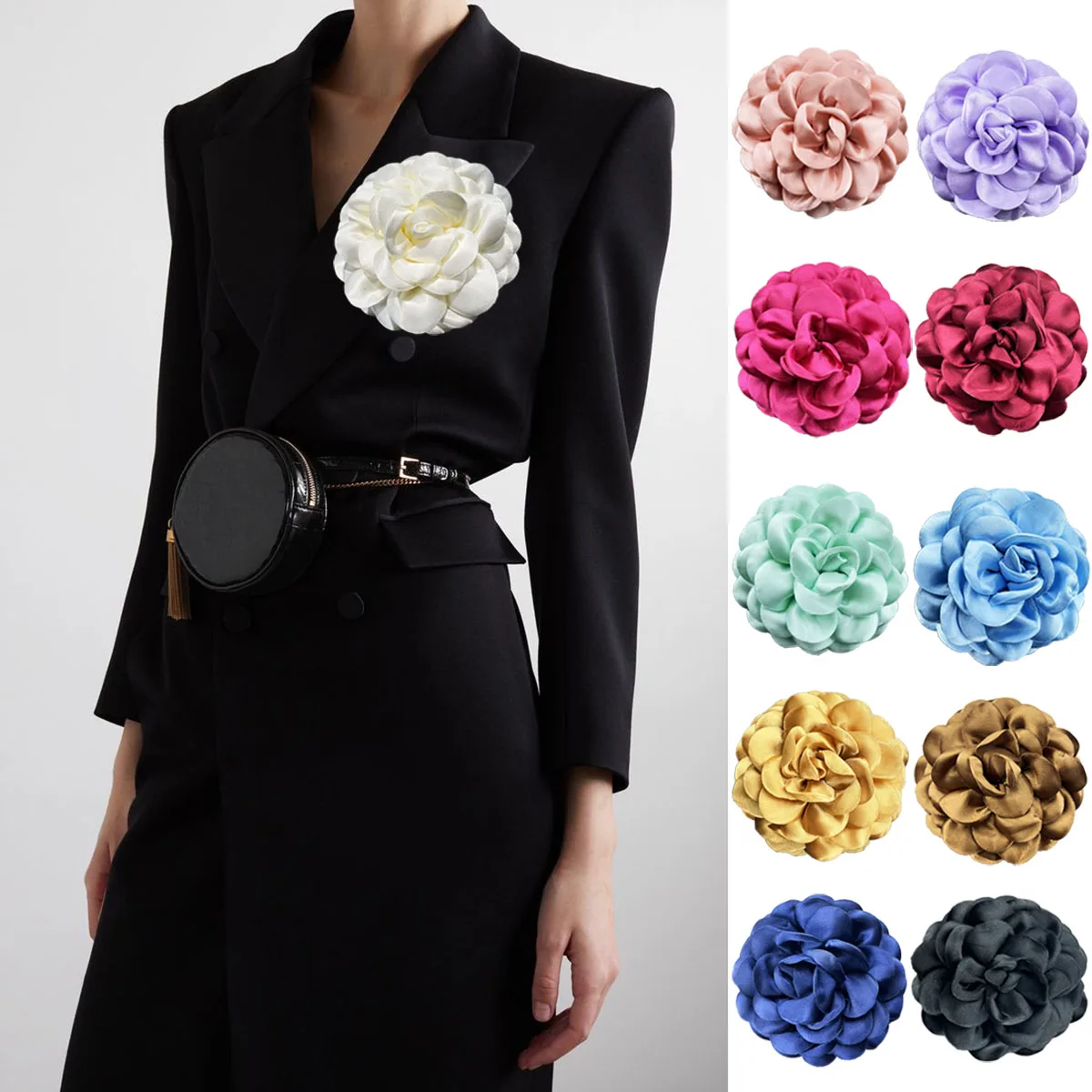 High-end Korean Fashion New Fabric Flower Sponge Flower Brooch Cardigan Silk Scarves Buckle Pin for Women's Clothing Accessories