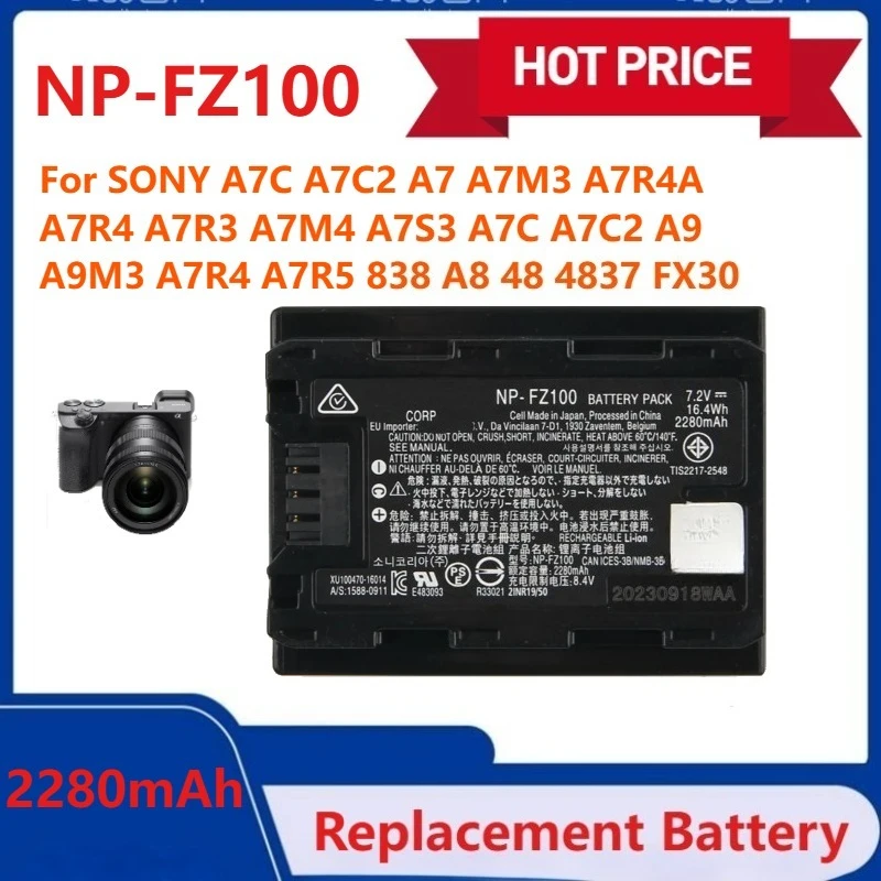 

NP-FZ100 Replacement Battery for SONY A7C A7C2 A7 A7M3 A7R4A A7R4 A7R3 A7M4 A7S3 A7C A7C2 A9 A9M3 A7R4 A7R5 838 A8 48 4837 FX30