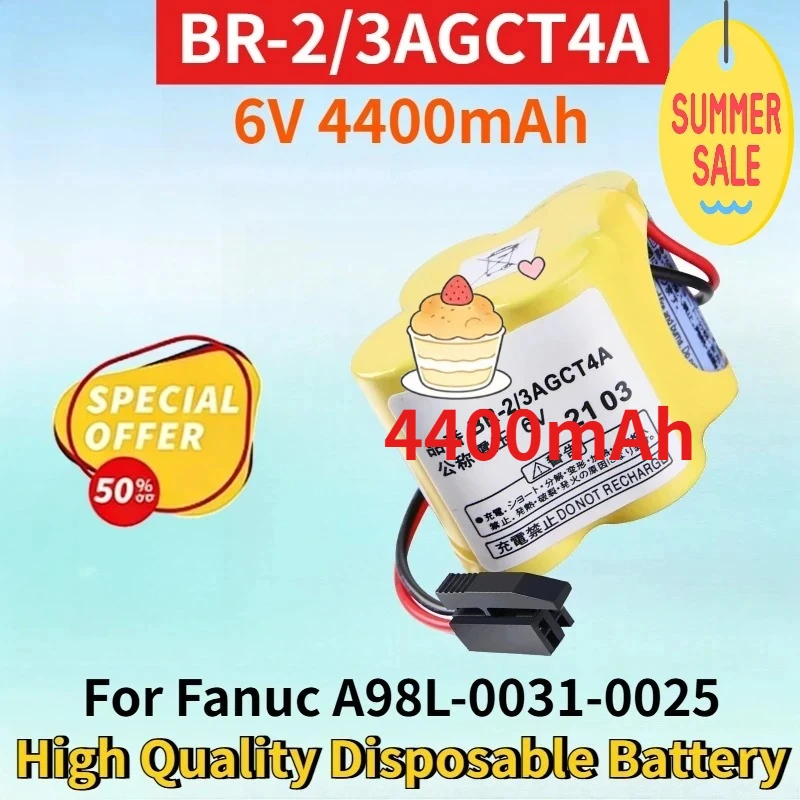 New BR-2/3AGCT4A 6V 4400mAh Lithium-ion Non-Rechargeable Battery Pack for Fanuc A98L-0031-0025 High Quality Disposable Battery