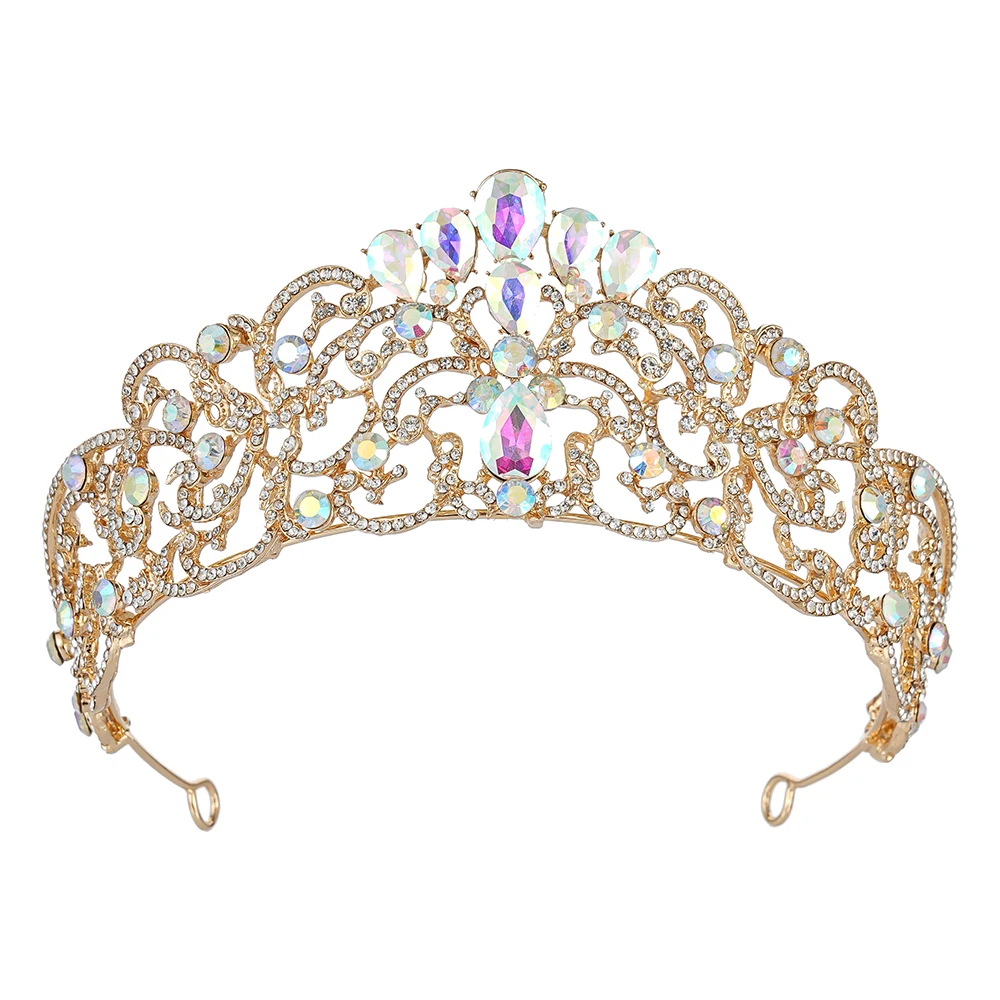 عصابة رأس تاج فاخرة من حجر الراين الكريستالي - إكسسوار شعر تاج مأدبة الزفاف هدية مجوهرات إكليل الملكة