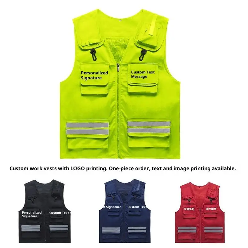Men's Hunting Vest Logo Safety Working Fishing Shooting Red Tactical Vest Outdoor Photography Waistcoat Clothing