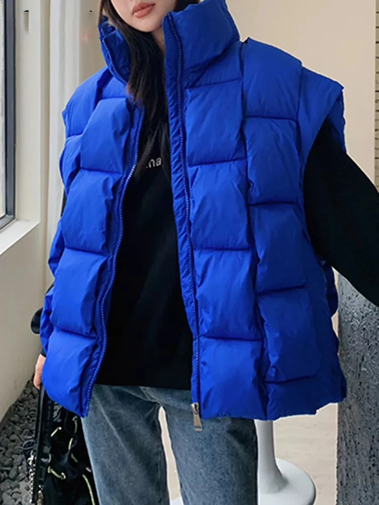 

Winter Jacket Vest for Women 2024 New Oversized Waistcoat Thicken Parkas Green Puffer Coats Elegant Zipper Down Parka Outerwear