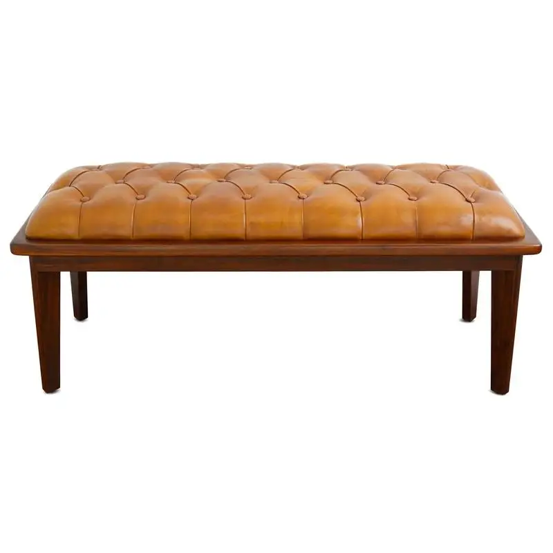 

Tan Leather Buttoned Bench