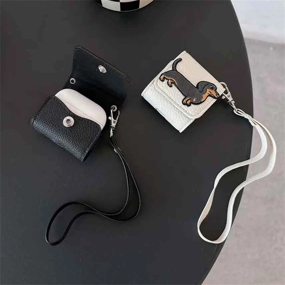 لطيف الإبداعية الحيوان الألماني الليتشي نمط فو الجلود حقيبة سماعة الاذن ل Airpods 1 2 3 4 برو 2 الغطاء الواقي مع قلادة
