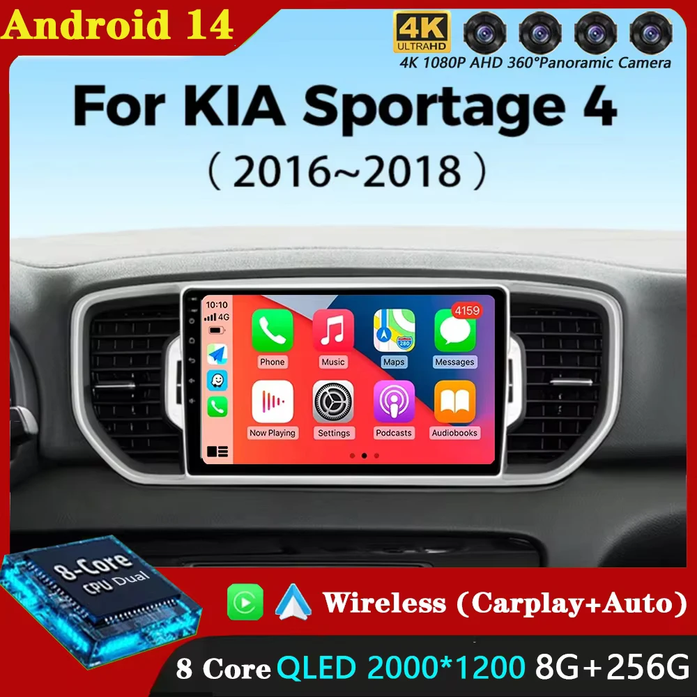 

Android 14 Carplay Car Radio For KIA Sportage 4 KX5 2016 2017 2018 Navigation GPS Multimedia Player Auto 5Gwifi+4G BT DSP video