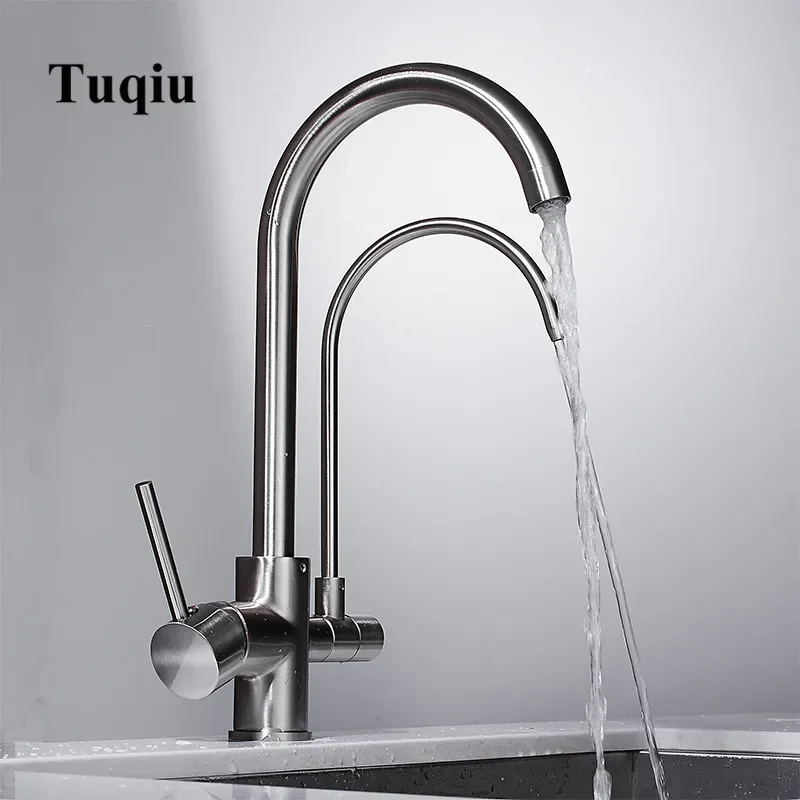 Kitchen Faucet Solid Brass Crane For Kitchen Deck Mounted Nickel Water Filter Tap Sink Faucet Mixer 3 color 3 Way Kitchen Faucet