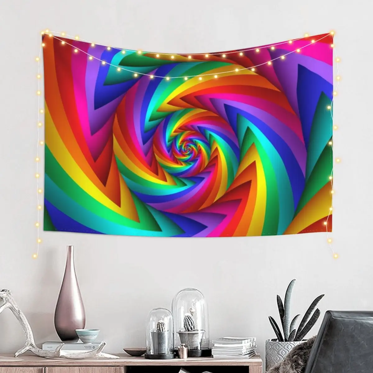 Rainbow Fractal Spiral Tapestry Living Room Decoration Room Design Outdoor Decoration For Bedroom Tapestry