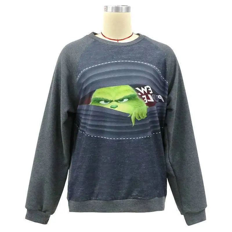 

Autumn and New Winter Women's Clothing Casual Funny Green Furry Monster Printed Sweatshirt Top T-shirt