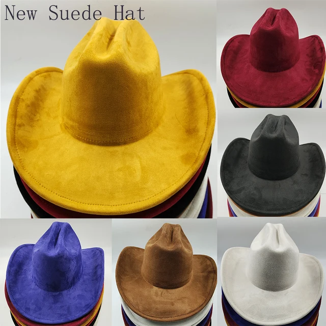 Klasyczne zamszowe 10CM duże rondo Western Cowboy kapelusz Fedora dla kobiet mężczyzn kościół Jazz kapelusze moda podróży na przyjęcie do czapki 2023