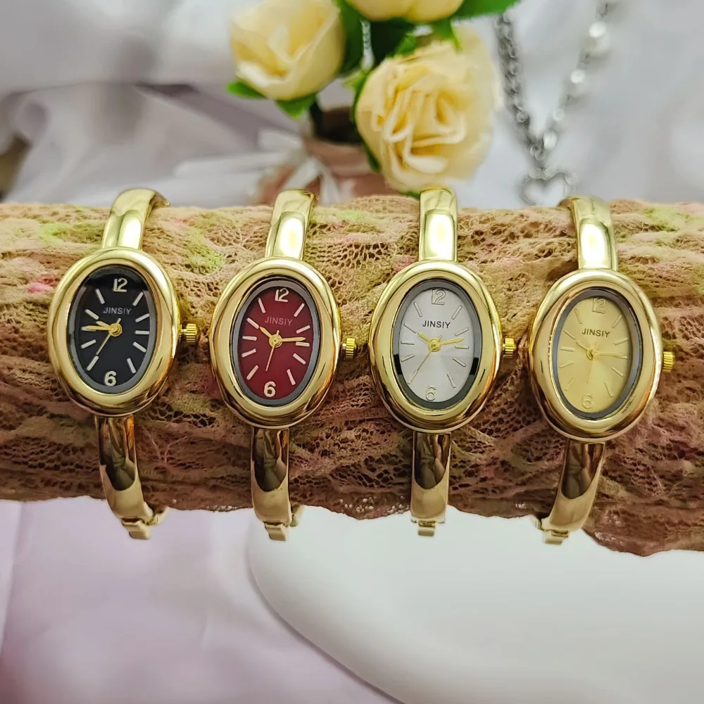 Relojes de Pulsera de Marca Famosa para Mujer, Reloj de Cuarzo Dorado de Lujo, Relojes de Pulsera con Forma de Bañera Ovalada, Envío Directo