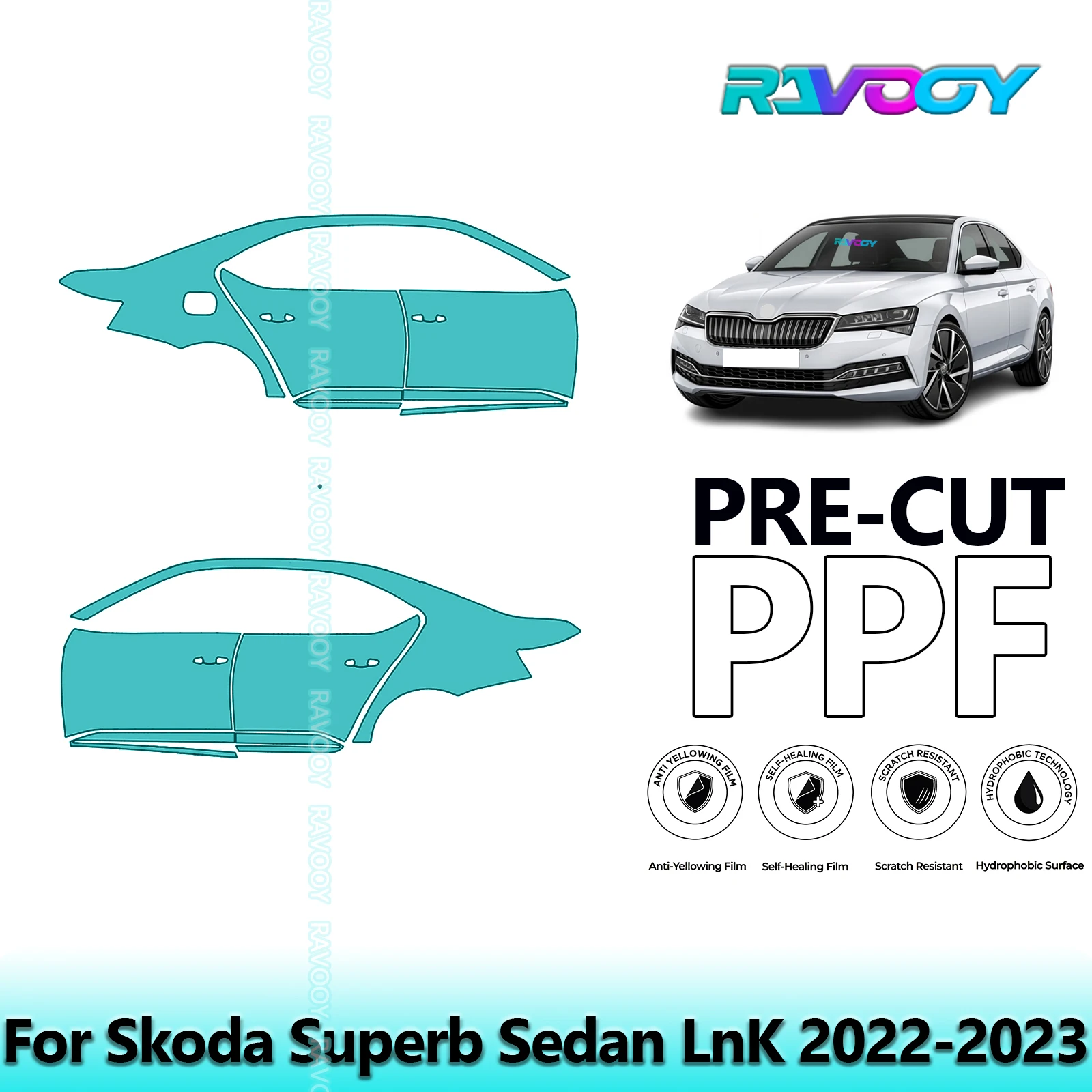 

For Skoda Superb Sedan LnK 2022-2023 8.5mil Clear Matte Pre-Cut PPF Door & A/B Pillar Kit TPU Paint Protection Film Set