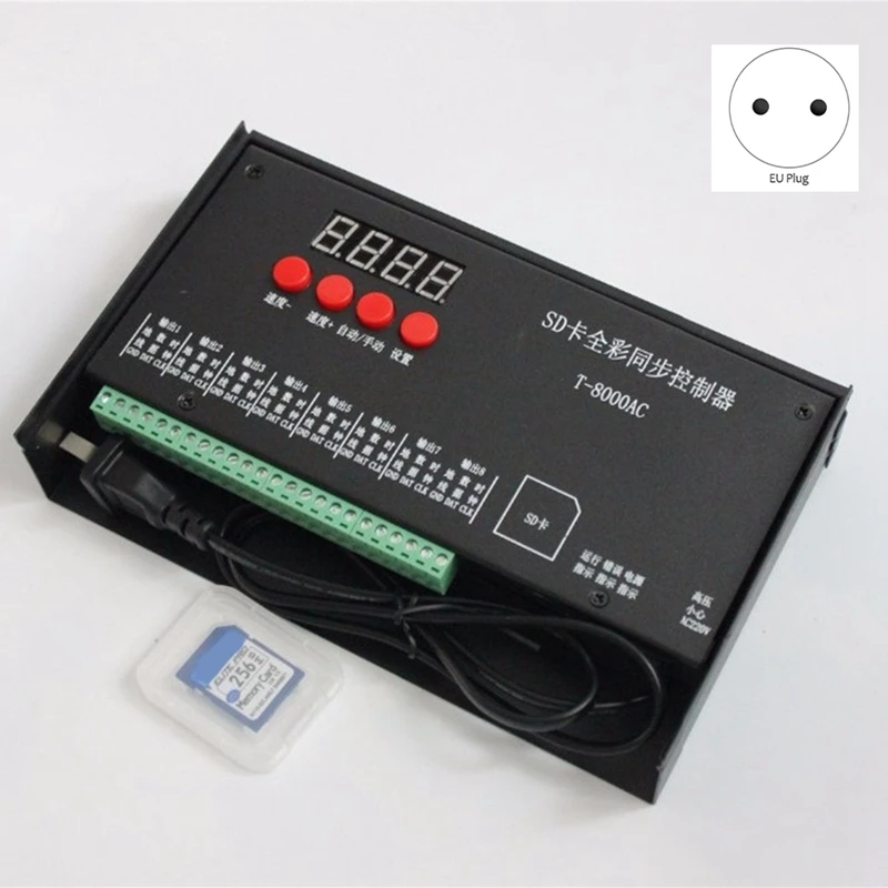 8192 Pixels T8000 T-8000A AC 220V/110VSD Card Pixel Controller For WS2801 LPD8806 RGB LED Strip Controller DC5V Durable EU PLUG