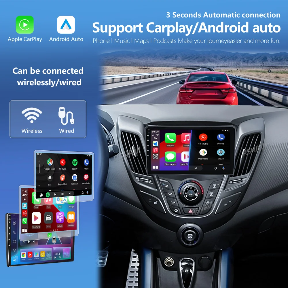 Android 16 Carplay Auto 2K Screen Car Radio Multimedia Player For Hyundai Veloster FS 2011-2017 2din Autoradio Stereo Head Unit