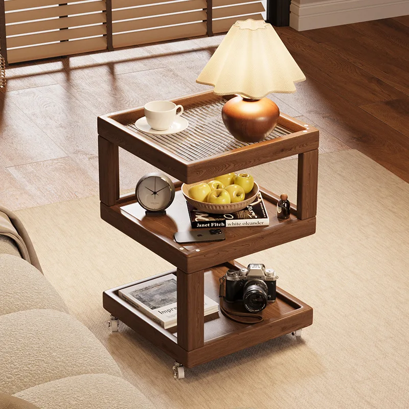 High-value bedroom movable small solid wood bedside table simple shelf home multi-functional creative storage cabinet