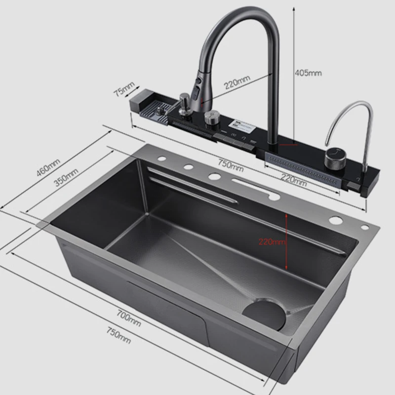 304 Edelstahl Digital anzeige Wasserfall Küchen spüle große Spüle mit Seifensp ender Becken Multifunktions-Touch-Top mount