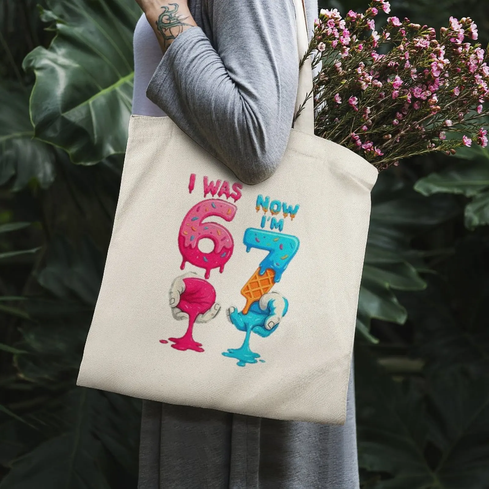 

67 Six Seven Funny Trend Canvas Tote Bag Fashionable and Playful 67 Print,Fashionable and Reusable for Trendy Teens' Daily Use