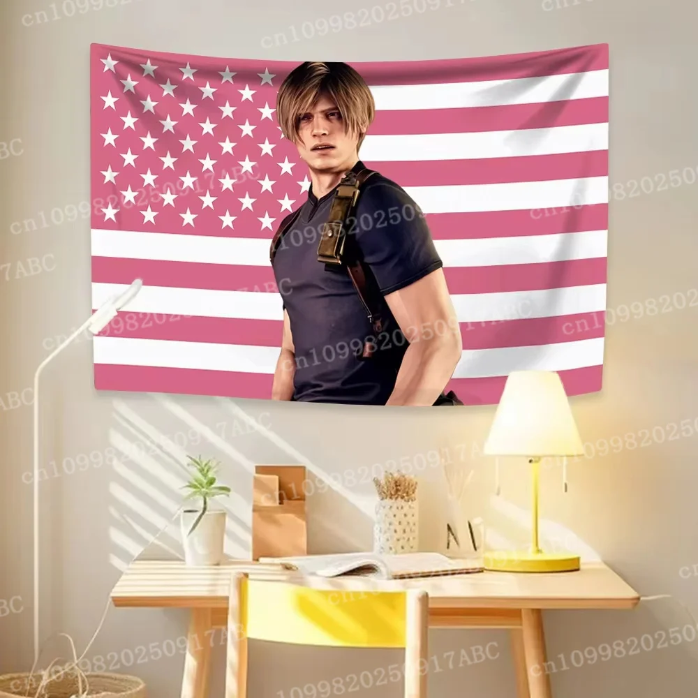 Leon Kennedys American Flag Tapestry Decor Aesthetics Wall Hanging Bedroom Dorm Background Cloth Birthday Gift Home Tapestry