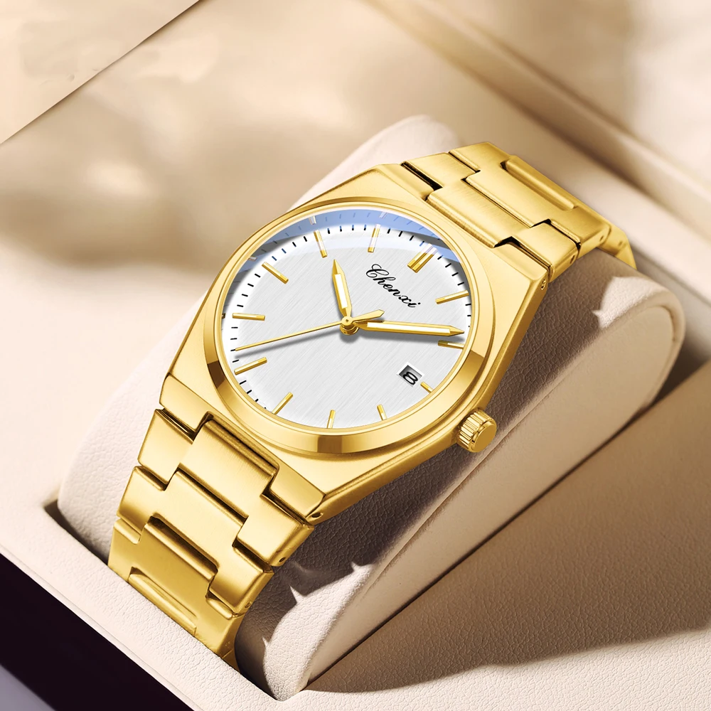 CHENXI новые роскошные золотые мужские часы высокого качества из нержавеющей стали кварцевые наручные часы светящиеся водонепроницаемые часы с датой для мужчин