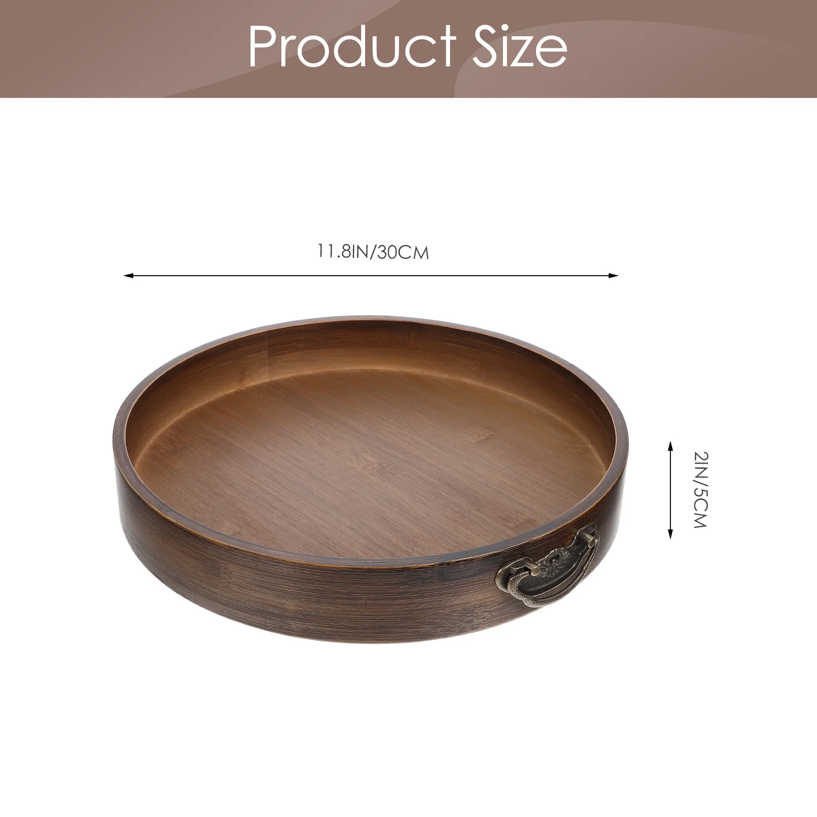 

Bamboo Storage Tray Vintage Style Zinc Alloy Handle Portable for Bakery Fruit Snacks Household Food Tray Home Accessory