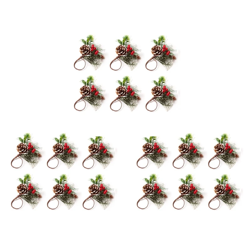 Napkin Rings Set Of 18 Pine Needle Berries Christmas Thanksgiving Holiday Rustic Farmhouse Napkin Rings Holders