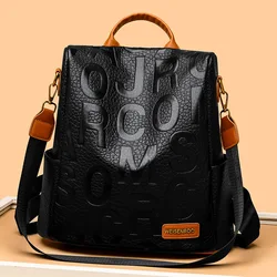 Letter embossed shoulder bag for women 2024 new color contrasting women's backpack fashion casual PU single shoulder bag