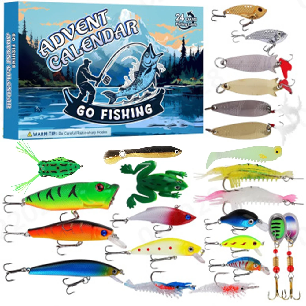 2024 Fishing Tackle Set Advent Calendar 24 Days Christmas Countdown Calendar Fishing Lures Box Christmas Gifts For Fishing Lover