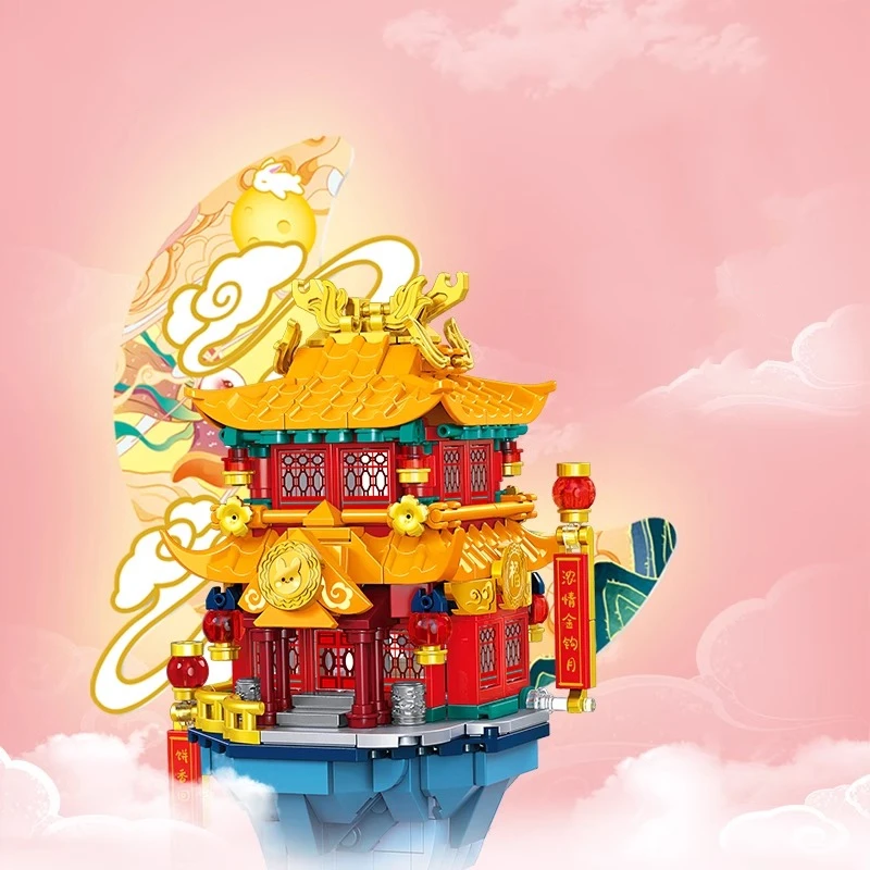 Chinese Mythology Fairy Palace Castle Building Blocks Children's Assembling Toy Gift Box Birthday  Kawaii Desktop Ornament