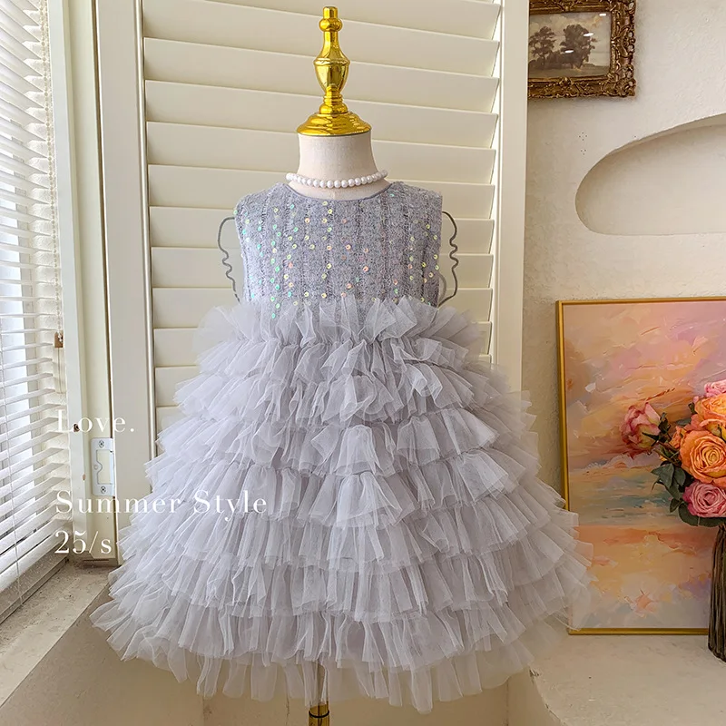 2026 New Summer Girls Dress, Sequin Butterfly Wings Tulle Princess Cake Tutu Dress for Birthday Party 2-7y
