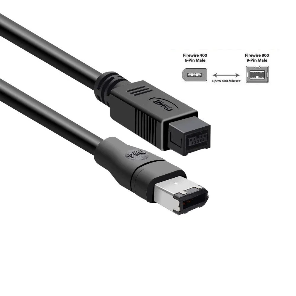 9 PIN / 6 PIN BETA FireWire 800 1394 FireWire 400 9-6 Cable IEEE 1394B 1,8 m 6FT 180 cm Negro 3 m 5 m
