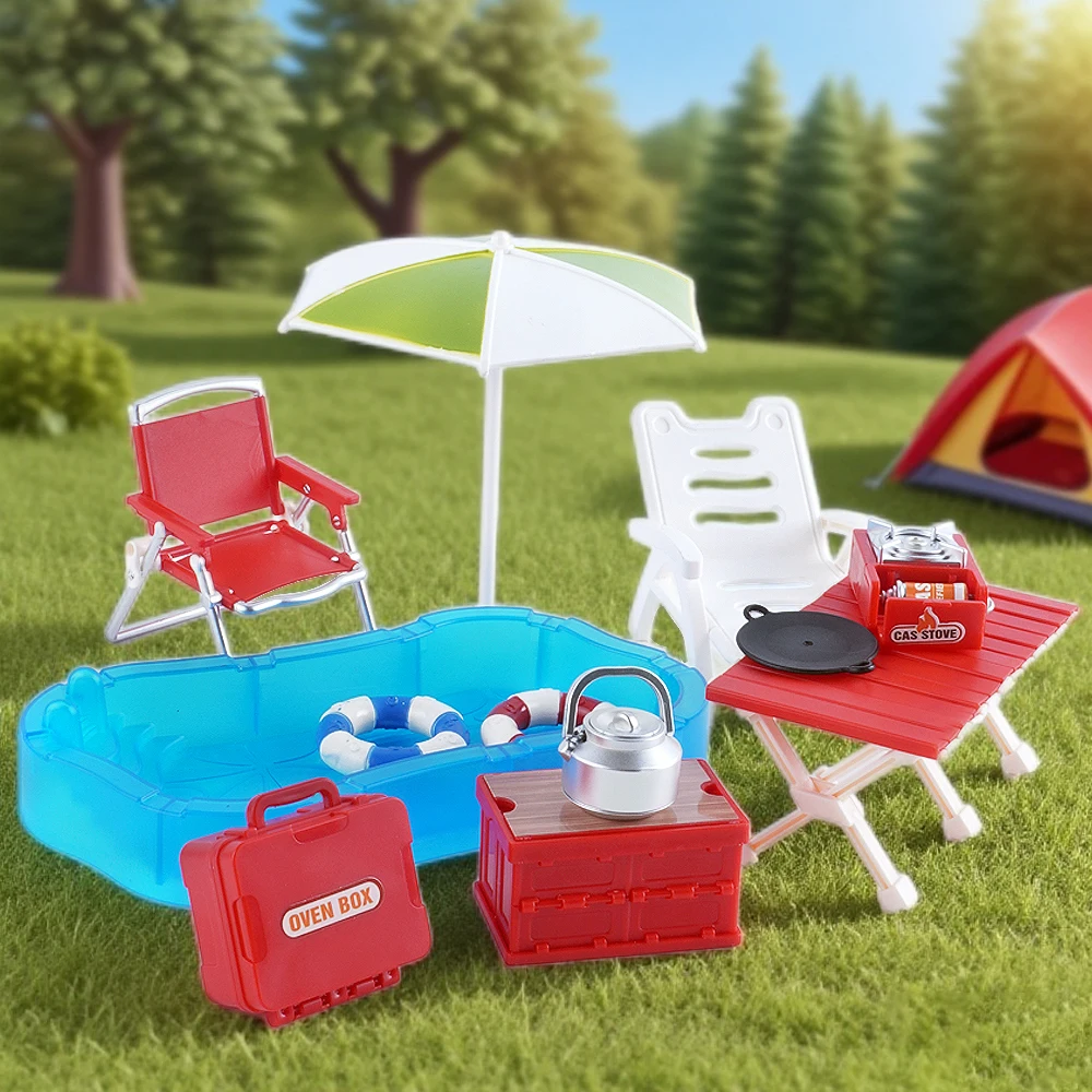 Miniatur-Möbel-Montage, DIY-Picknick-Set im Freien, Esstisch, Backen, Essen, Modell 1:12, Schwimmbad, Spielzeug, Geschenk