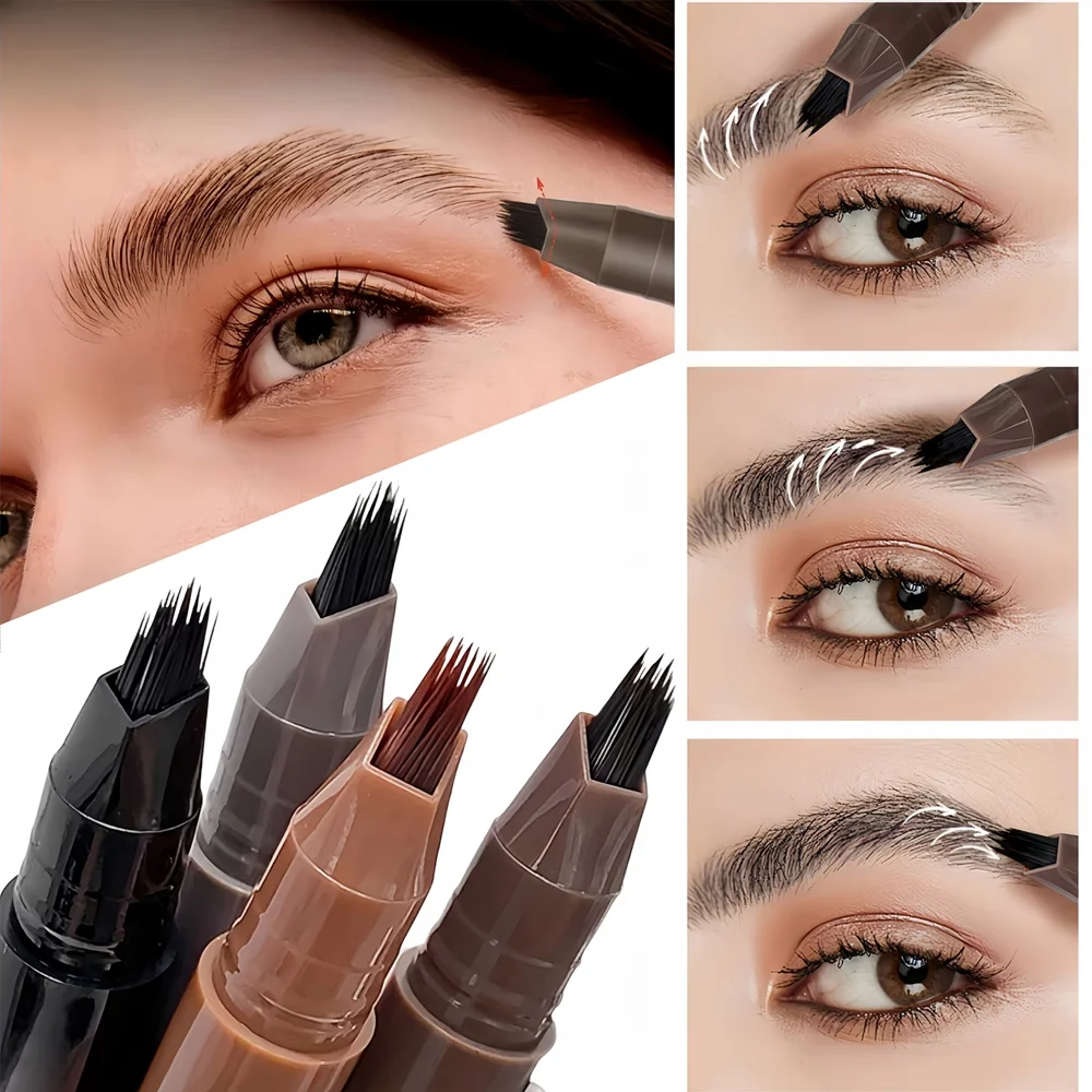 Waterproof 4 Tip Eyebrow Pencil, Microblading Liquid Brow Pen, Natural Hair Stroke Effect, Smudge-Proof Brow Definer
