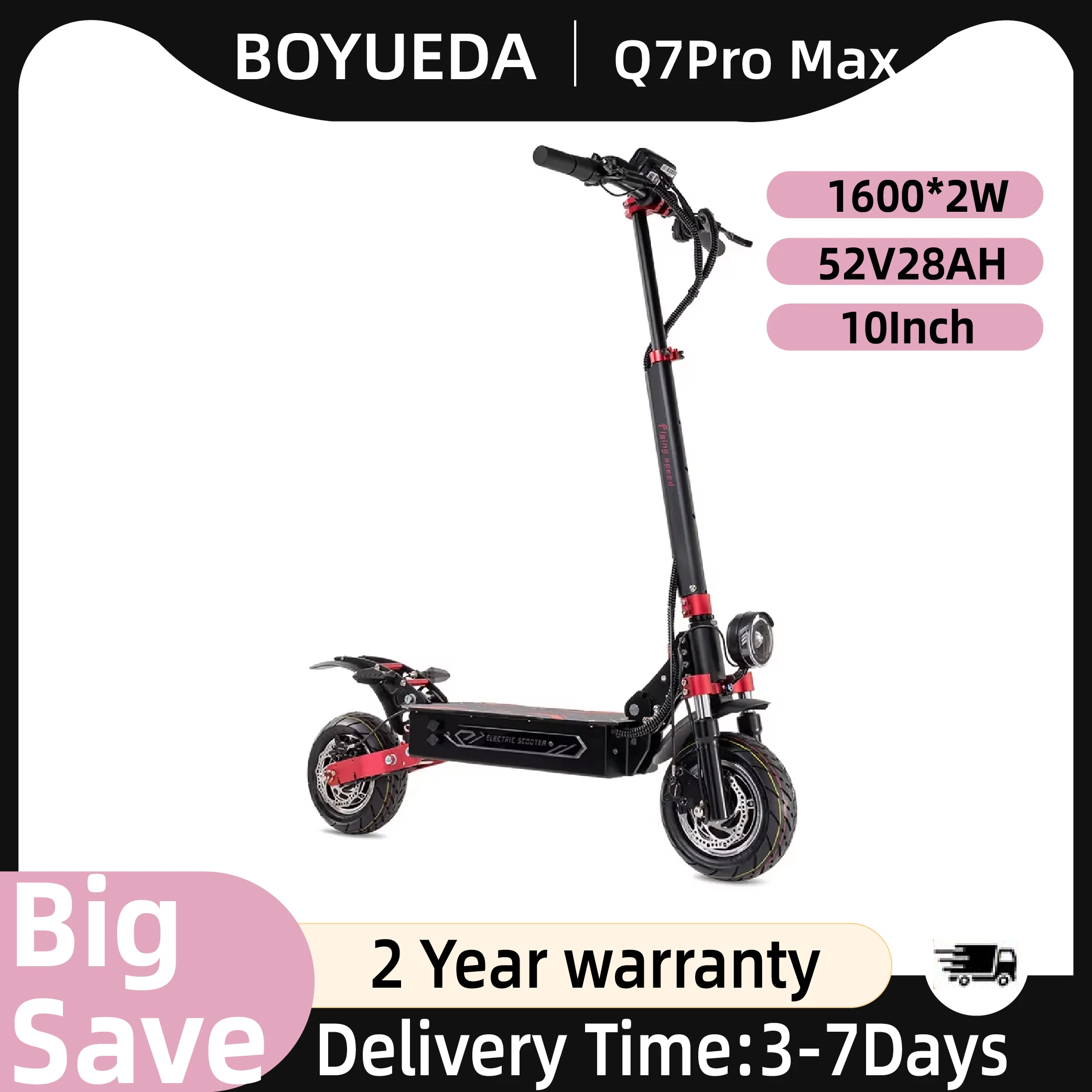 BOYUEDA Q7Pro Max Scooter électrique 2*1600W double moteur 52V28A batterie adulte tout-terrain e-scooter 10 pouces ville déplacement EScooter