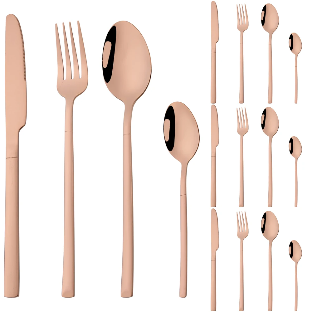 

16Pcs/set Rose Western Dinnerware Set Knives Fork Coffee Spoon Cutlery Set Stainless Steel Flatware Kitchen Tableware Silverware