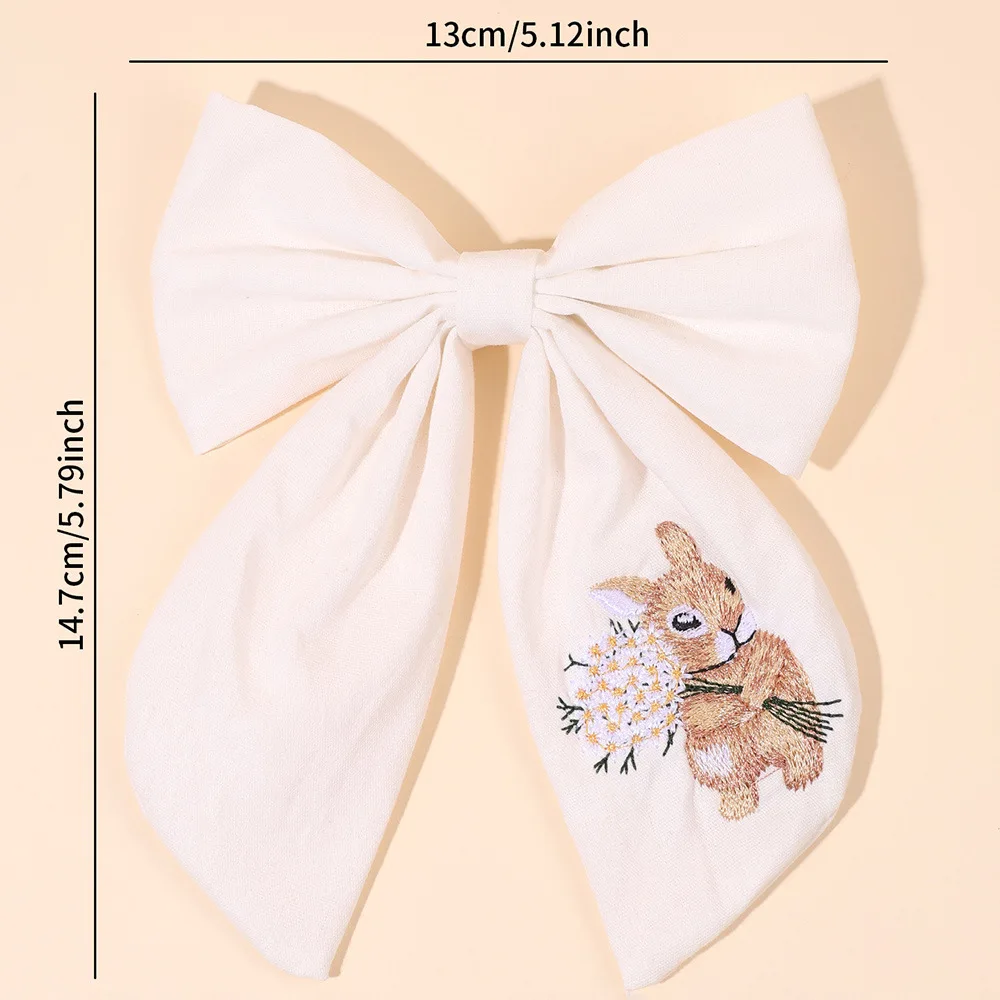 24pcs/lot 5-Inch Cotton Fable Bow Hair Clips Baby Girls Rabbit Embroidered Barrettes Easter Themed Hair Accessories Bulk Pack view 2