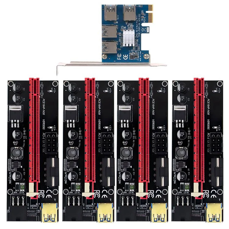 PCI-E Express 1X To 16X Riser 009S Card Adapter PCIE 1 To 4 Slot Pcie Port Multiplier Card For BTC Bitcoin Miner Mining