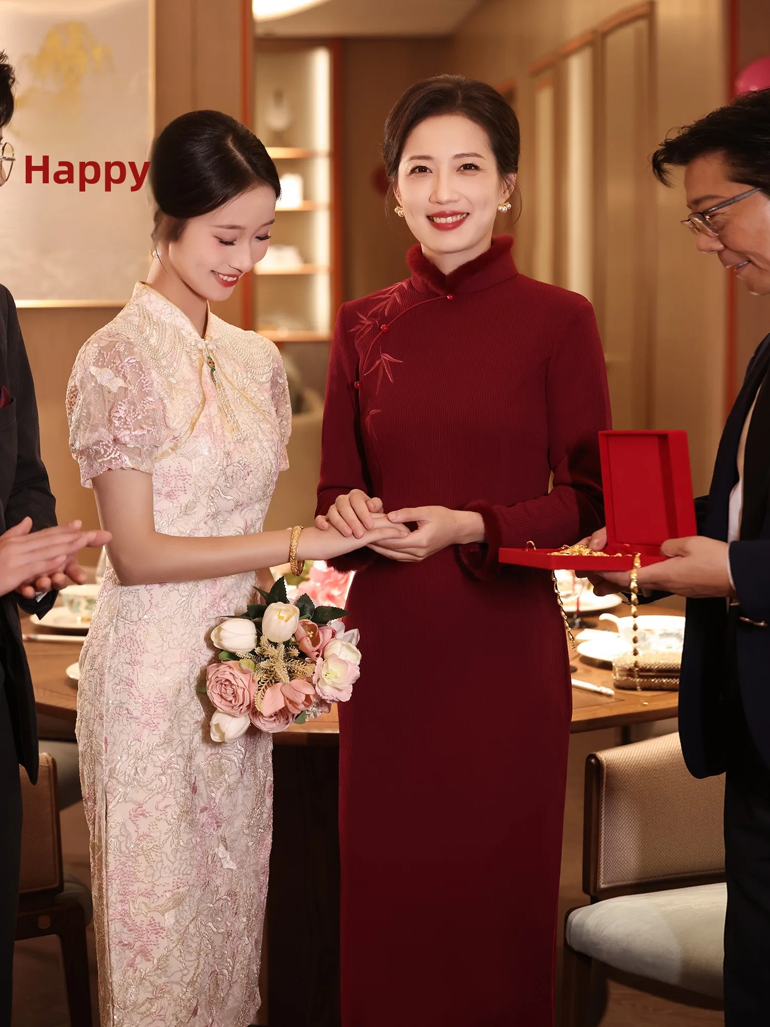 

Wedding Dr Long Sve Fce Lined Thi Women's Sle Vintage Long Qipao for Autumn Winter Wedding Celebration